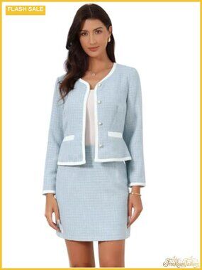 Tweed Two-Piece Skirt Suit Set Plaid Boucle Blazer Mini Skirt Business